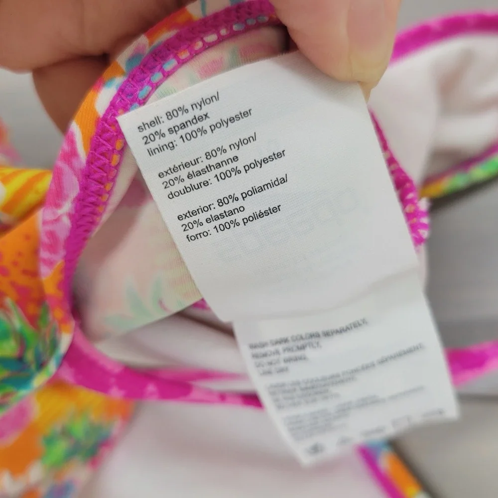 Speedo Tankini Swim Top Girls 16 Pink Orange Pineapple Tropical Cross Back